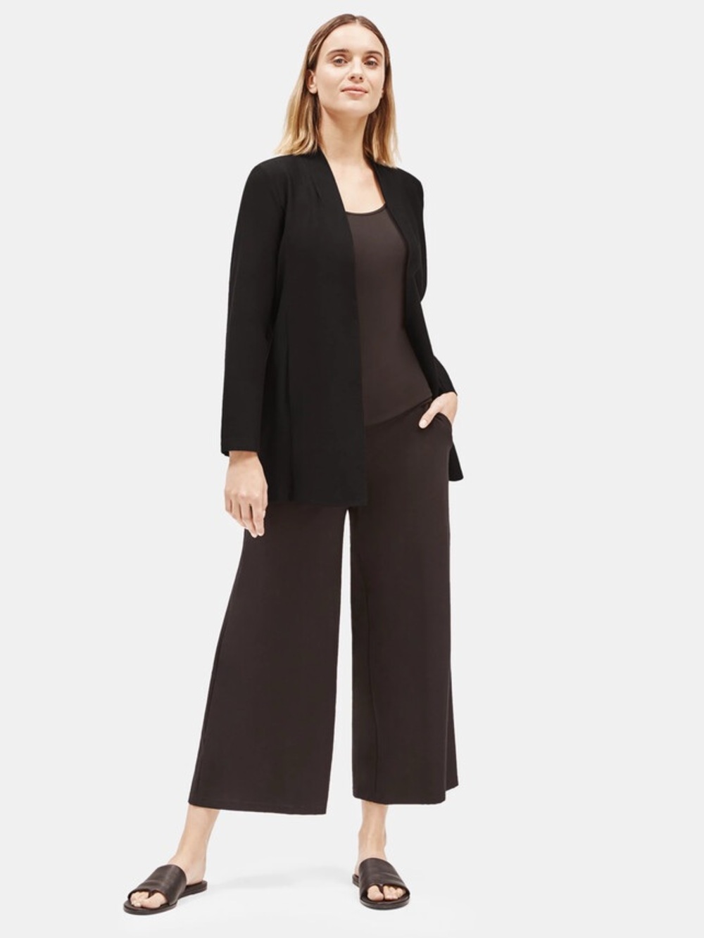 Eileen Fisher Black Open Front Jacket Cardigan Women XS Career Old Money Classic